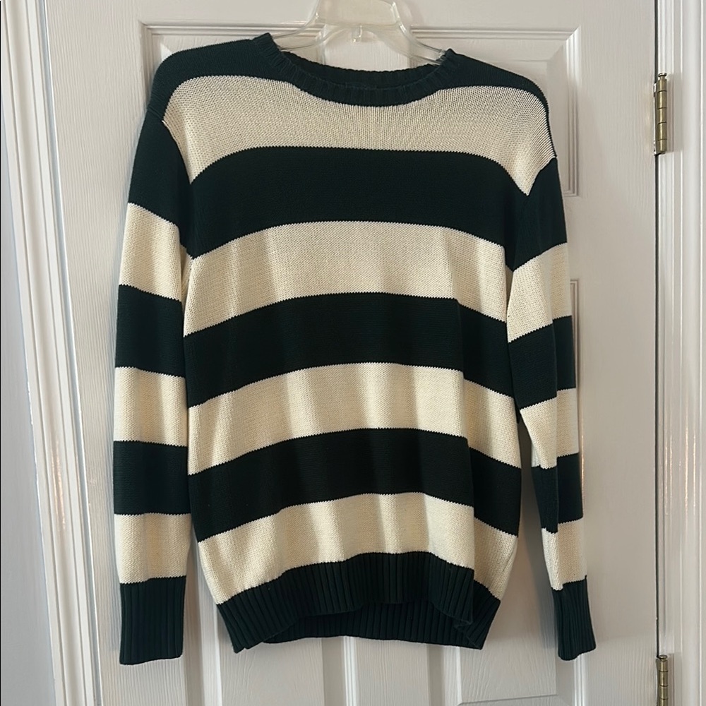 Brandy Melville Green and White Striped Sweater
